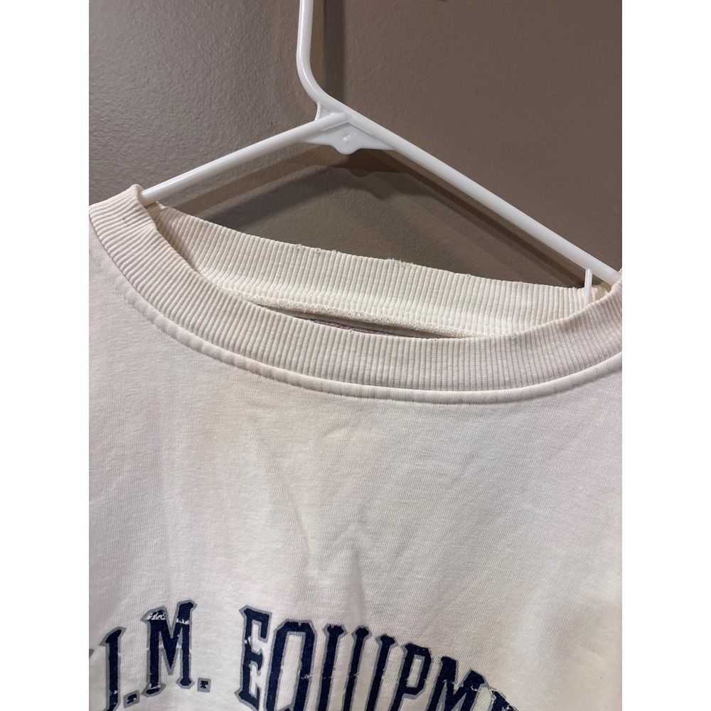 Vintage B.U.M. Equipment Sweatshirt Cream White Navy Logo Pullover Mens Medium - Picture 4 of 6